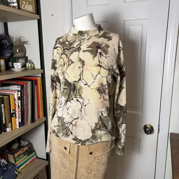Vintage Talbots S Knit Silk Floral Top - Picture 5 of 6